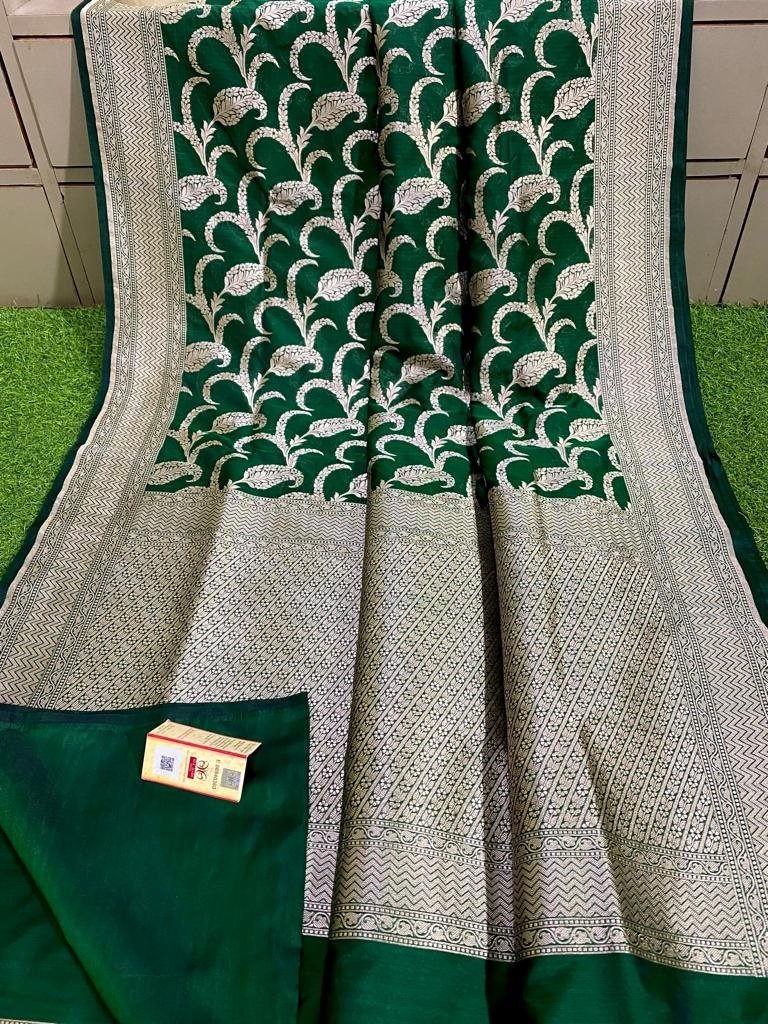 Green Handloom Banarasi Khaddi Pure Katan Silk Saree - Luxurion World