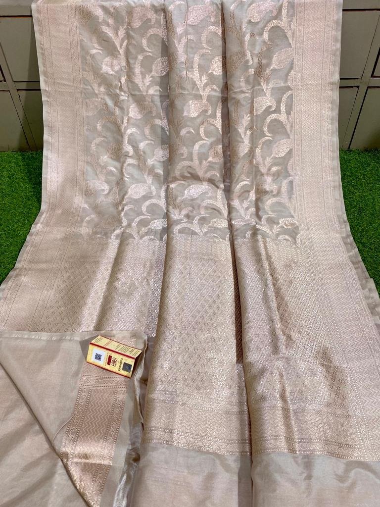 Pastel Handloom Banarasi Khaddi Pure Katan Silk Saree - Luxurion World