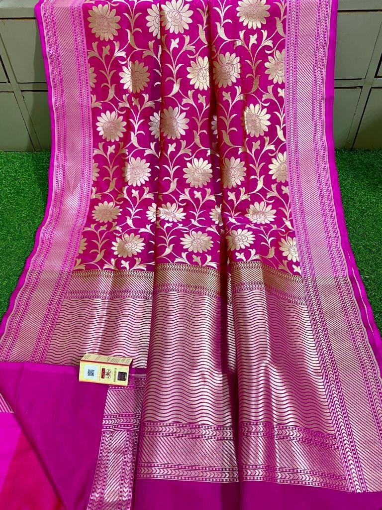 Pink Handloom Banarasi Khaddi Pure Katan Silk Saree - Luxurion World