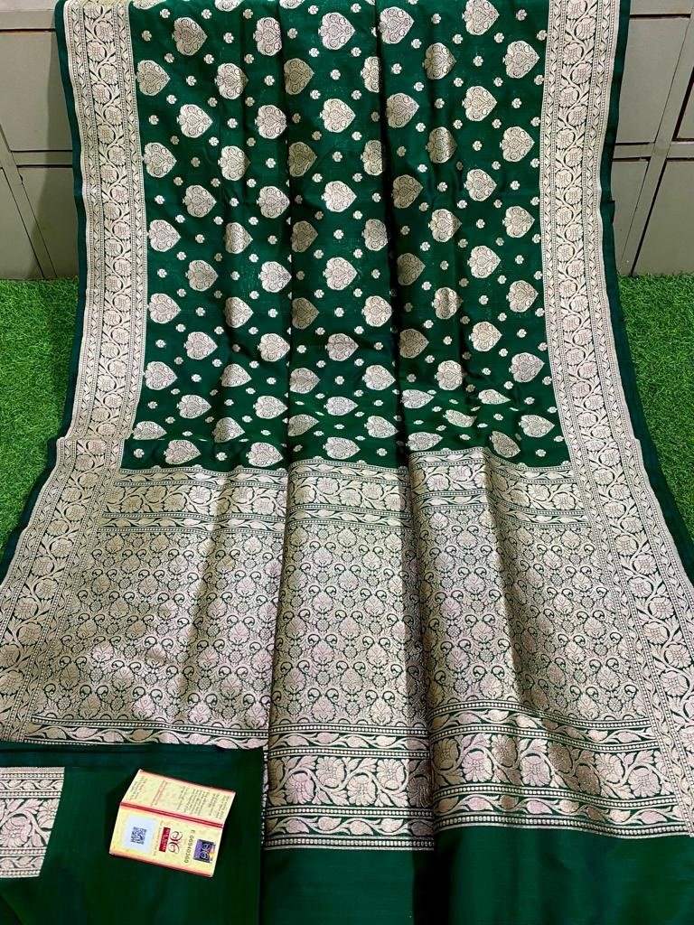 Green Handloom Banarasi Khaddi Pure Katan Silk Saree - Luxurion World