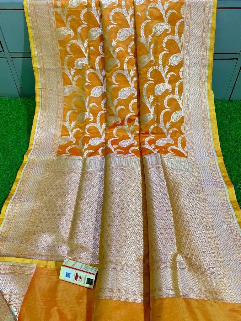 Yellow Handloom Banarasi Khaddi Pure Katan Silk Saree - Luxurion World