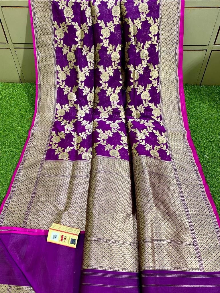 Purple Handloom Banarasi Khaddi Pure Katan Silk Saree - Luxurion World