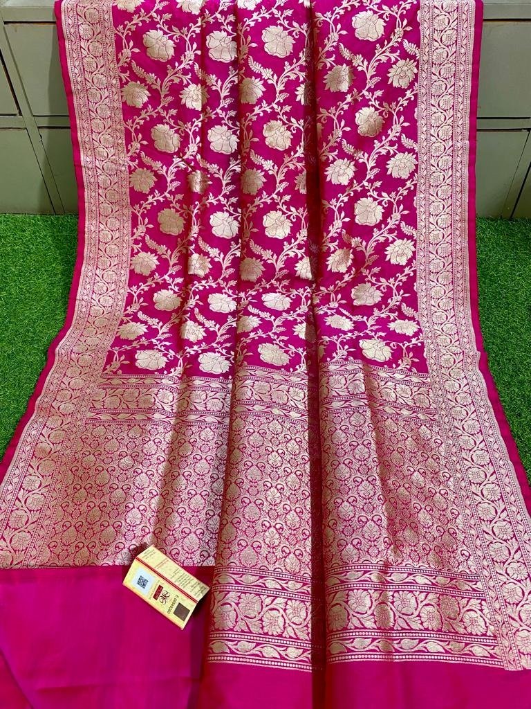 Pink Handloom Banarasi Khaddi Pure Katan Silk Saree - Luxurion World