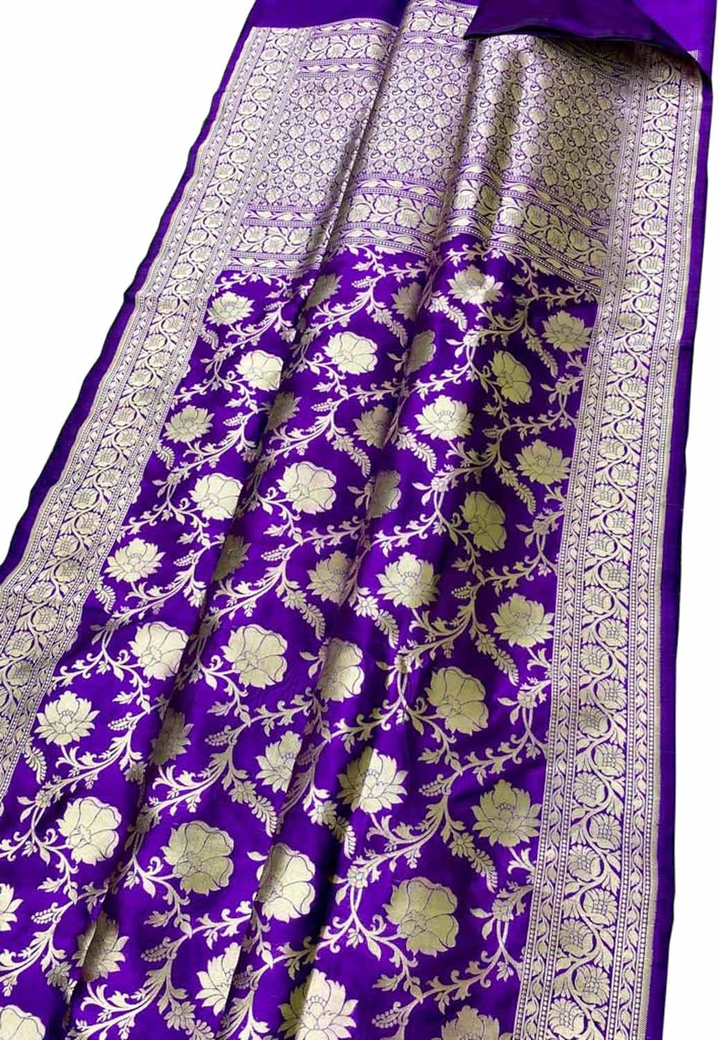 Purple Banarasi Handloom Pure Katan Silk Saree - Luxurion World