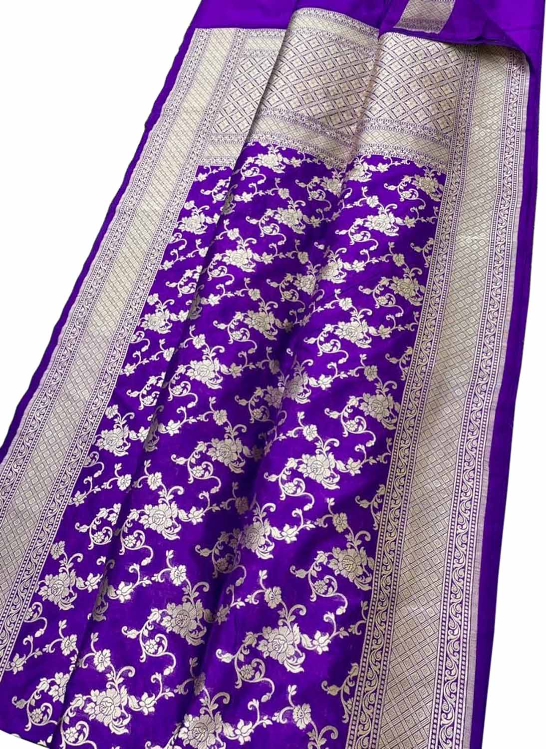 Purple Banarasi Handloom Pure Katan Silk Saree - Luxurion World
