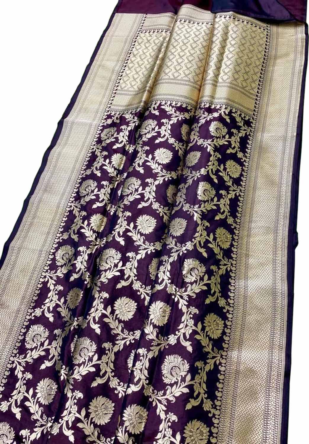 Purple Banarasi Handloom Pure Katan Silk Saree - Luxurion World