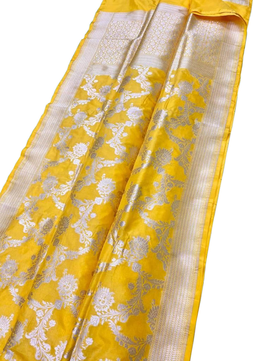 Yellow Banarasi Handloom Pure Katan Silk Saree - Luxurion World