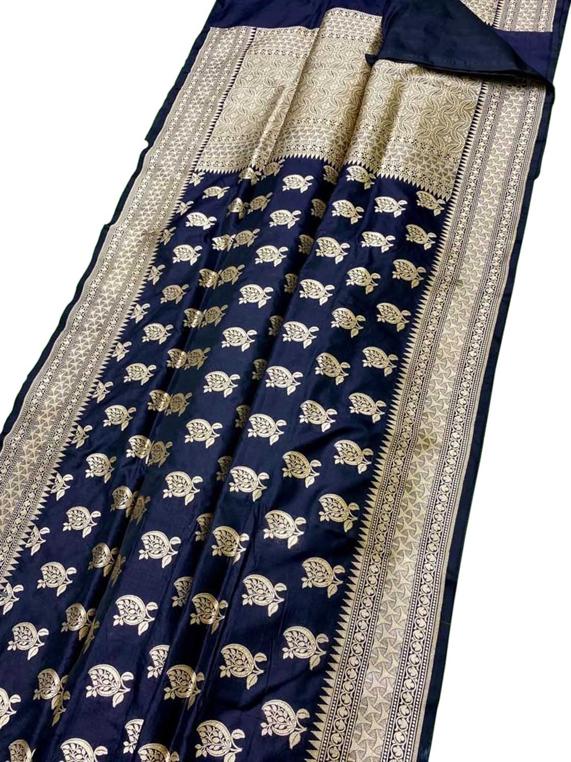 Blue Banarasi Handloom Pure Katan Silk Saree - Luxurion World