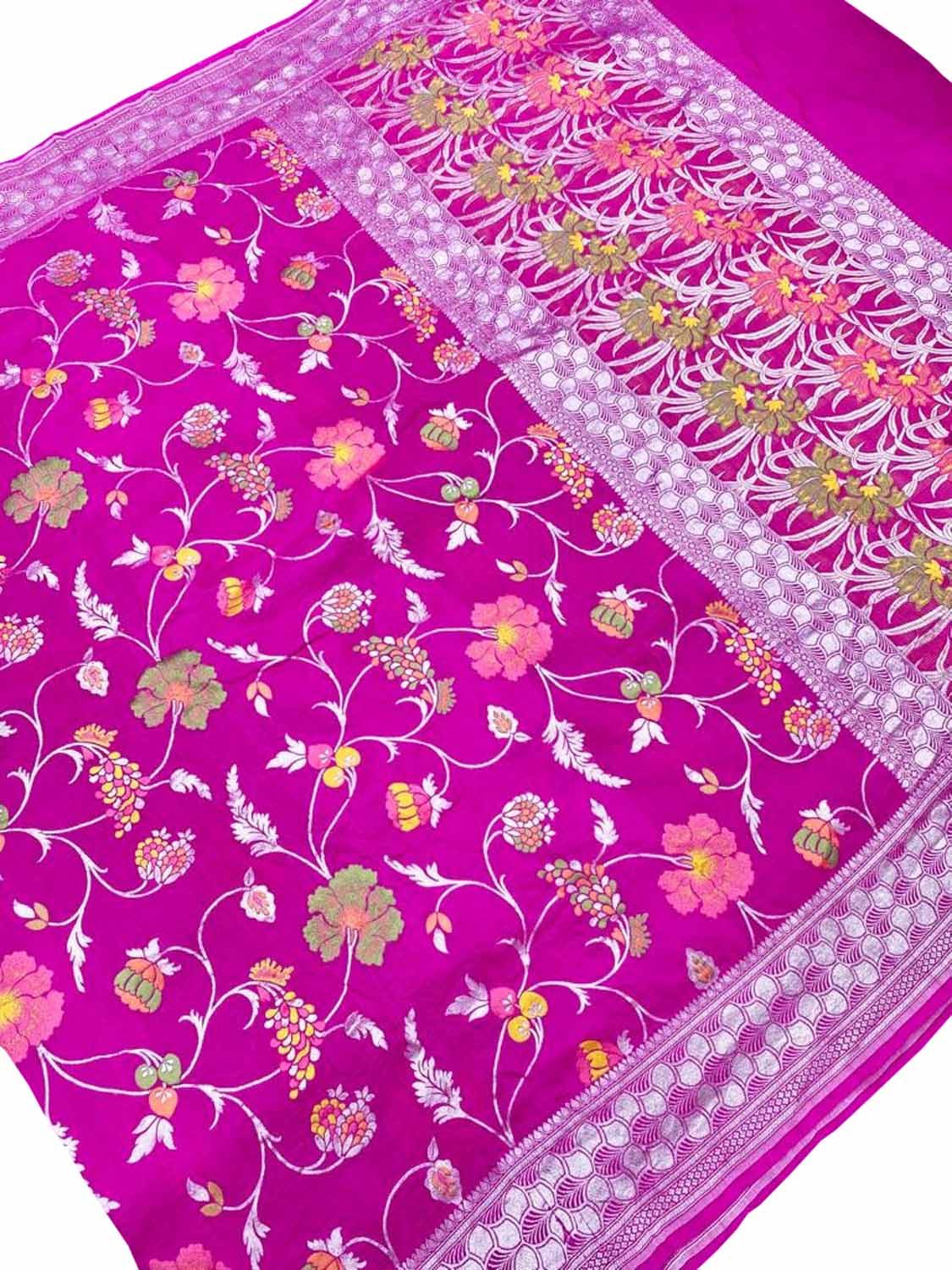 Pink Handloom Banarasi Pure Tussar Georgette Meenakari Saree - Luxurion World