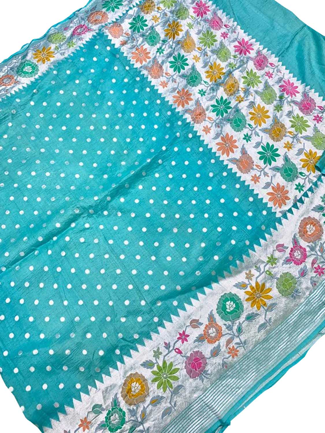 Blue Handloom Banarasi Pure Tussar Georgette Meenakari Saree - Luxurion World