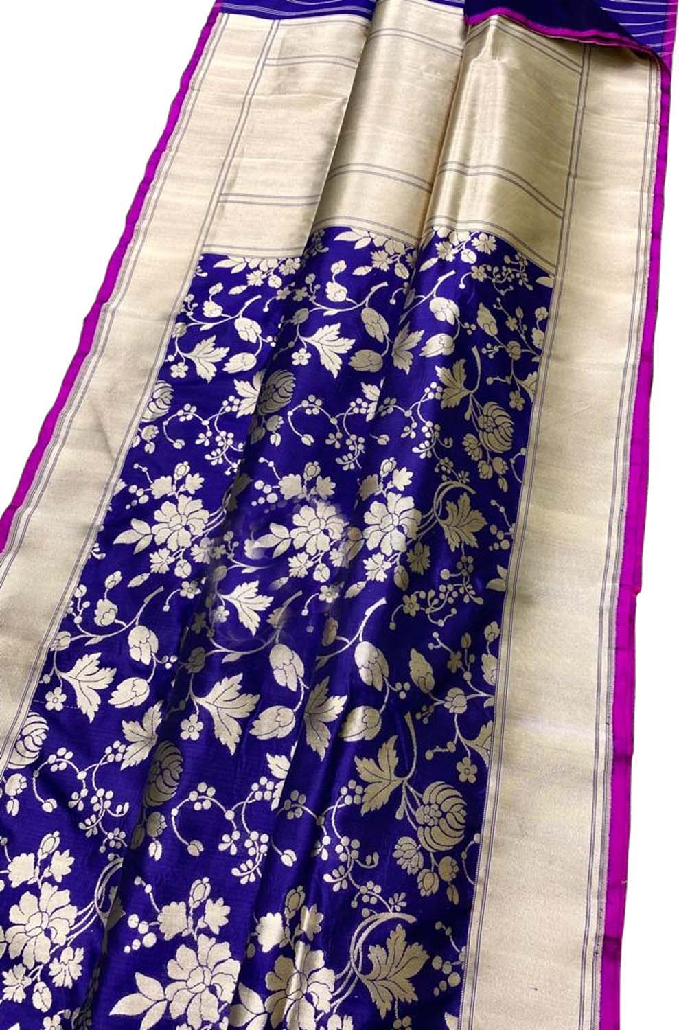 Blue Banarasi Handloom Pure Katan Silk Saree - Luxurion World
