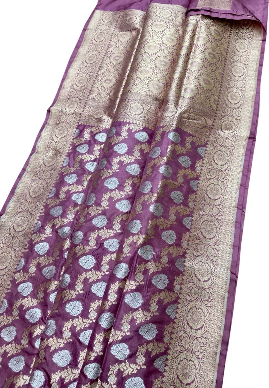 Purple Banarasi Handloom Pure Katan Silk Sona Roopa Saree - Luxurion World