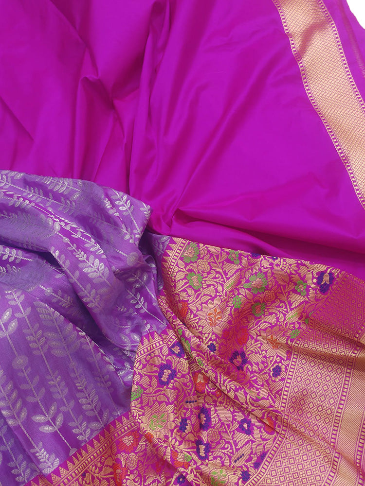 Purple Handloom Banarasi Pure Katan Silk Meenakari Big Border Saree - Luxurion World
