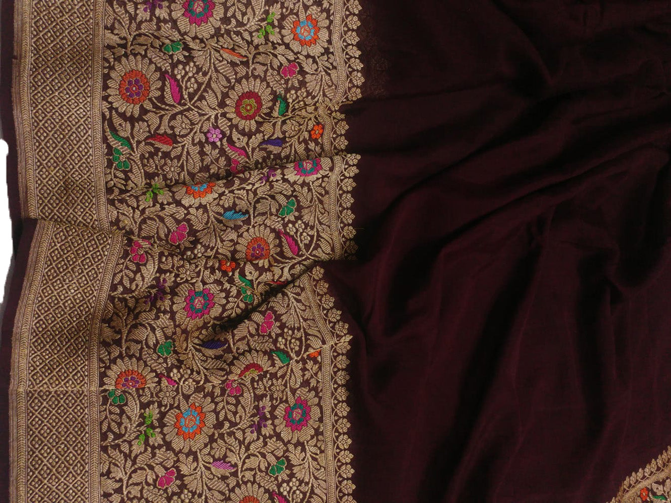 Maroon Handloom Banarasi Pure Georgette Meenakari Saree - Luxurion World