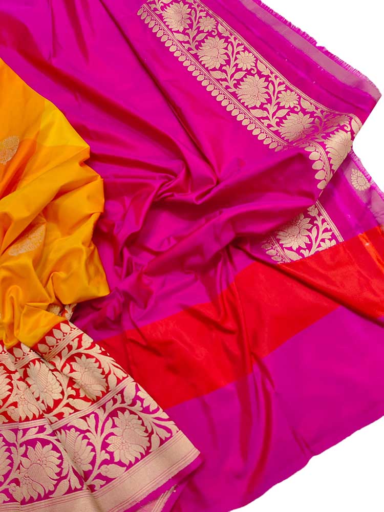 Yellow Handloom Banarasi Pure Katan Silk Saree - Luxurion World