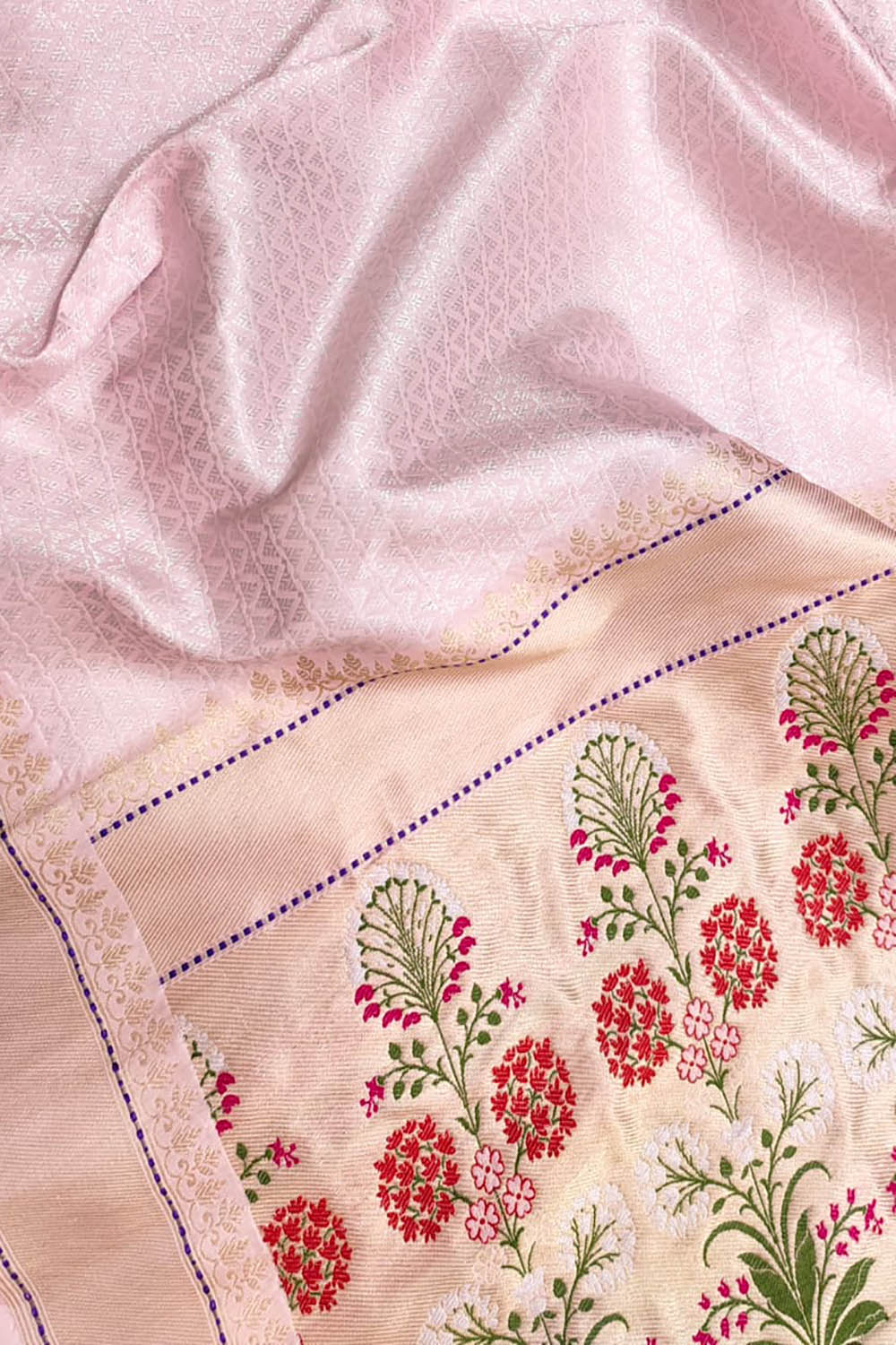 Pink Handloom Banarasi Pure Katan Silk Meenakari Saree - Luxurion World