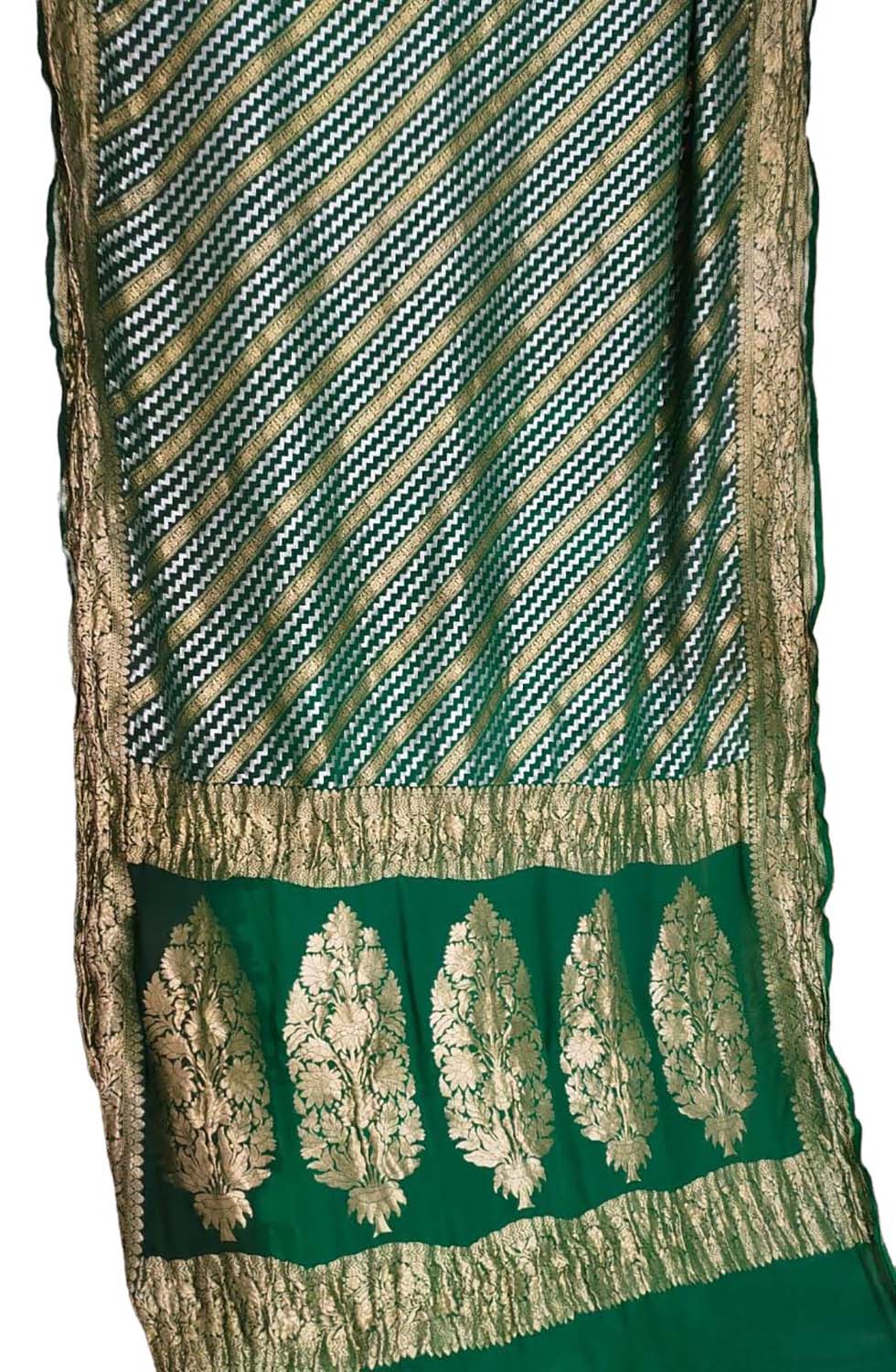 Green Handloom Banarasi Pure Georgette Sona Roopa Saree - Luxurion World