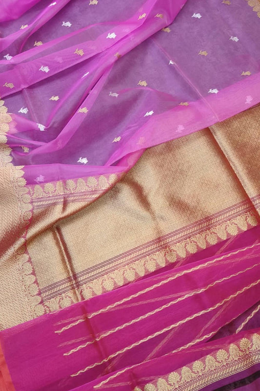 Graceful Pink Banarasi Kora Silk Saree - Luxurion World