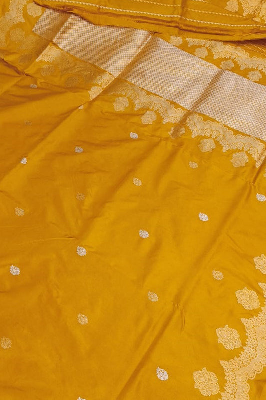 Yellow Banarasi Handloom Katan Silk Saree - Luxurion World