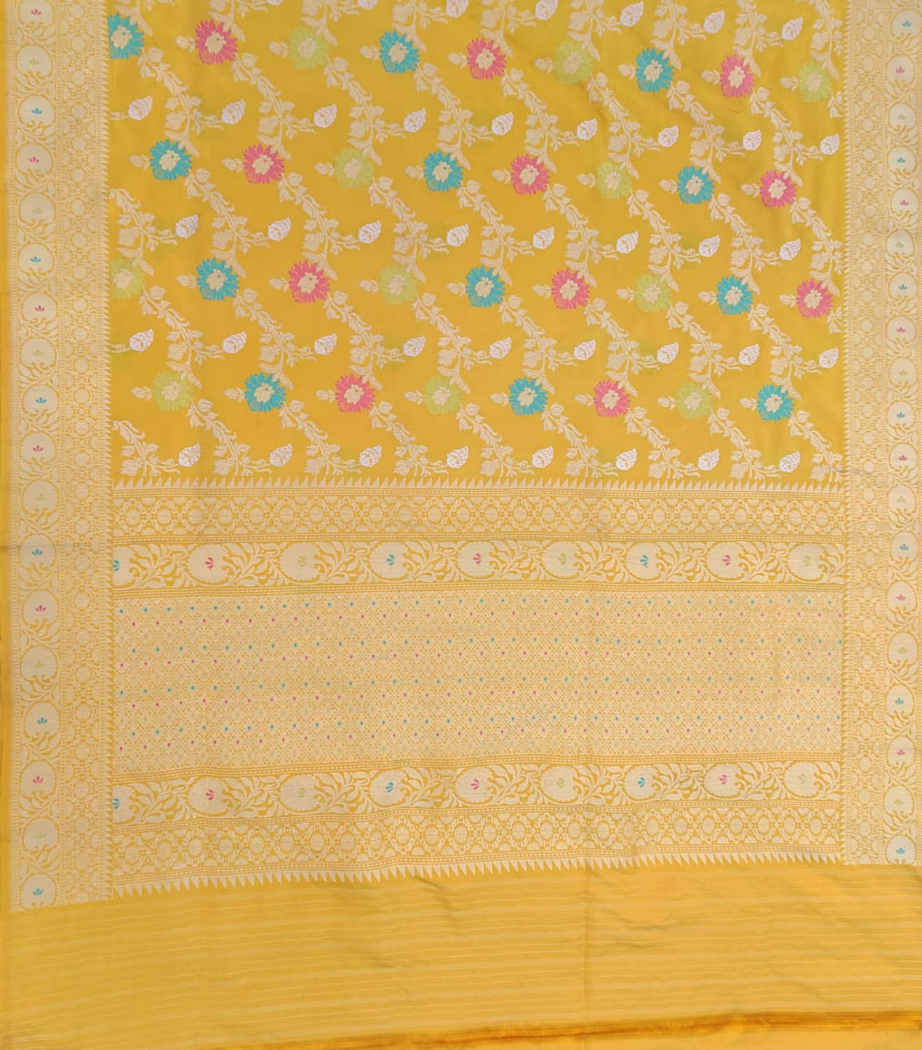 Yellow Handloom Banarasi Pure Katan Silk Meenakari Saree - Luxurion World