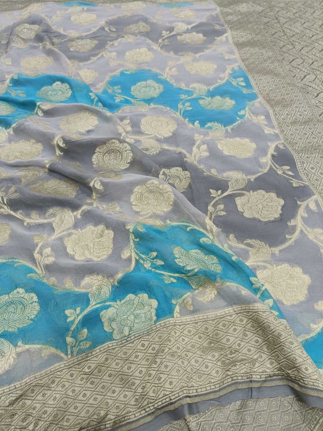 Multicolor Banarasi Handloom Pure Georgette Brush Dyed Saree - Luxurion World