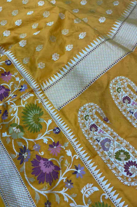 Exquisite Yellow Banarasi Handloom Pure Katan Silk Saree