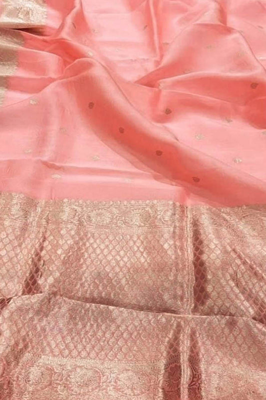 Pink Banarasi Kora Silk Saree - Luxurion World