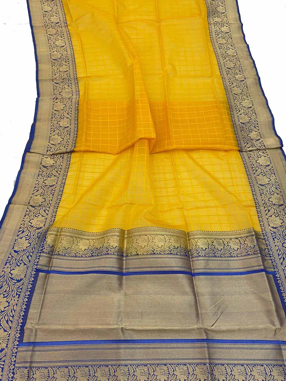 Yellow Handloom Banarasi Kora Organza Silk Saree - Luxurion World