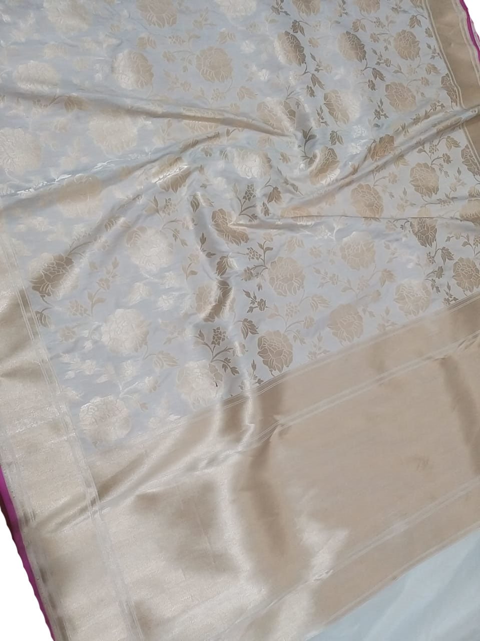 Pastel Handloom Banarasi Soft Katan Silk Opara Fully Kariyal Weaved Saree - Luxurion World