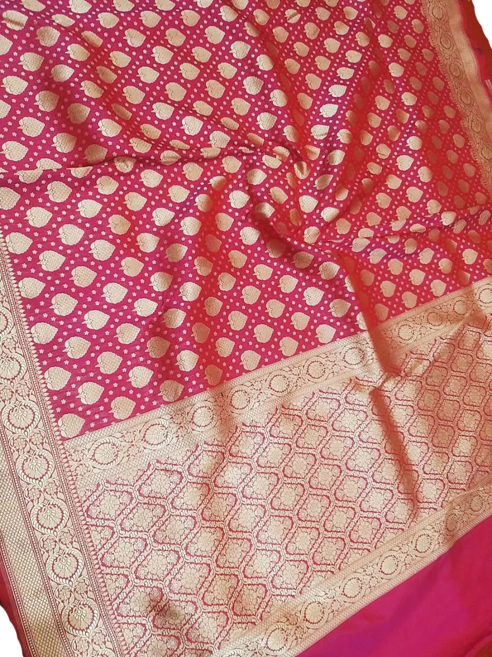 Pink Handloom Banarasi Soft Katan Silk Opara Fully Kariyal Weaved Saree - Luxurion World