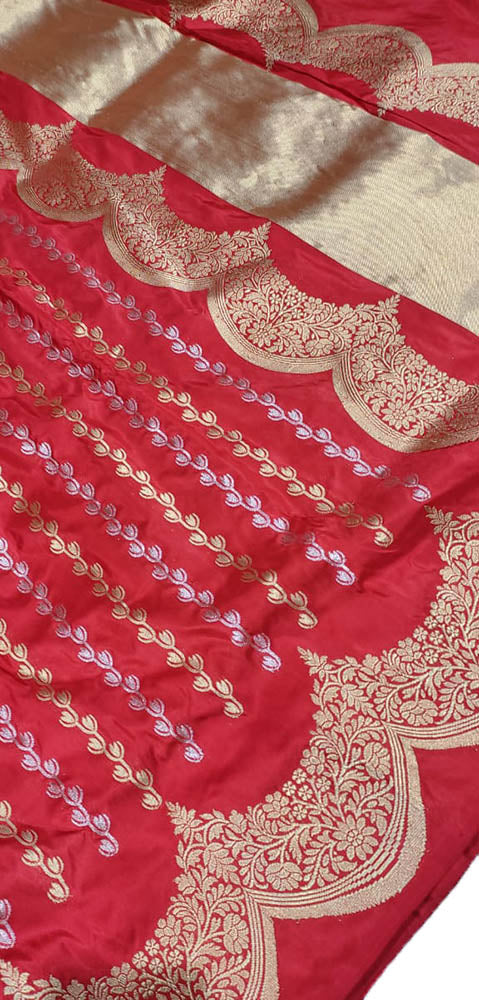 Red Handloom Banarasi Pure Katan Silk Sona Roopa Saree - Luxurion World