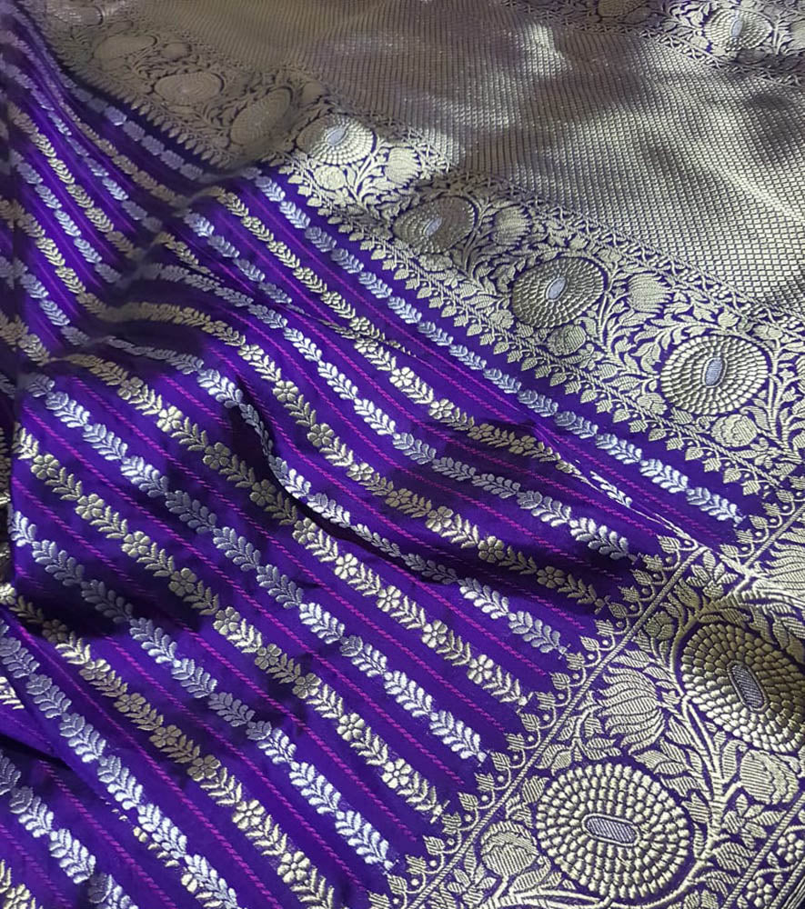 Purple Handloom Banarasi Pure Katan Silk Sona Roopa Saree - Luxurion World