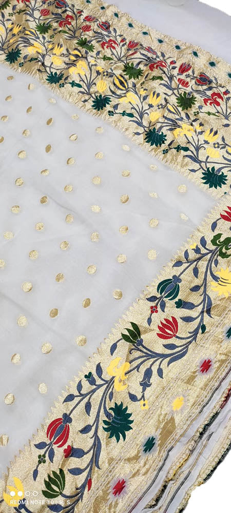 Dyeable Handloom Banarasi Chiffon Georgette Paithani Border Saree - Luxurion World