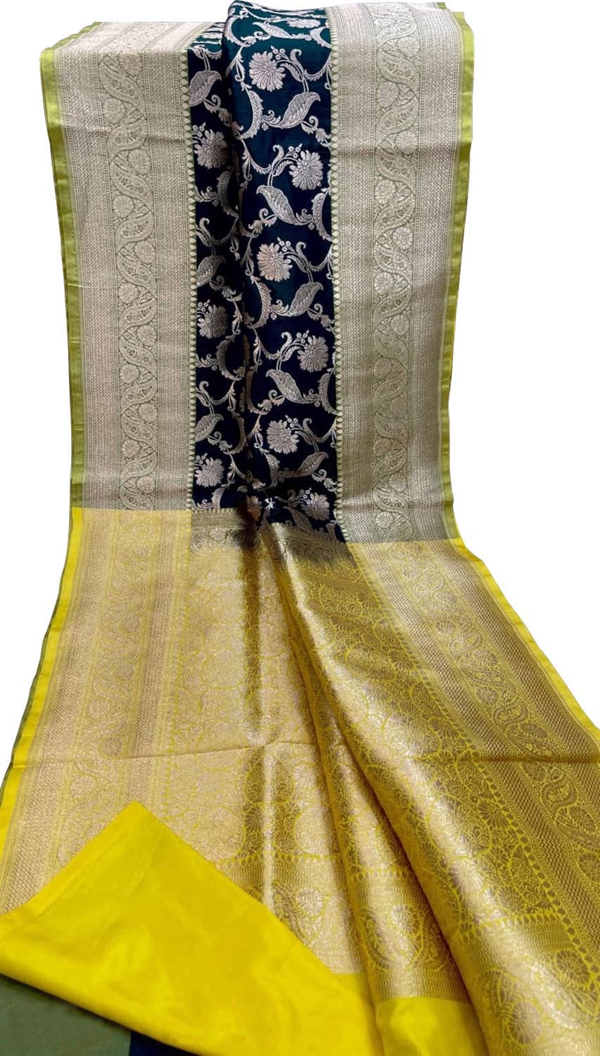 Black Banarasi Handloom Pure Katan Silk Saree - Luxurion World