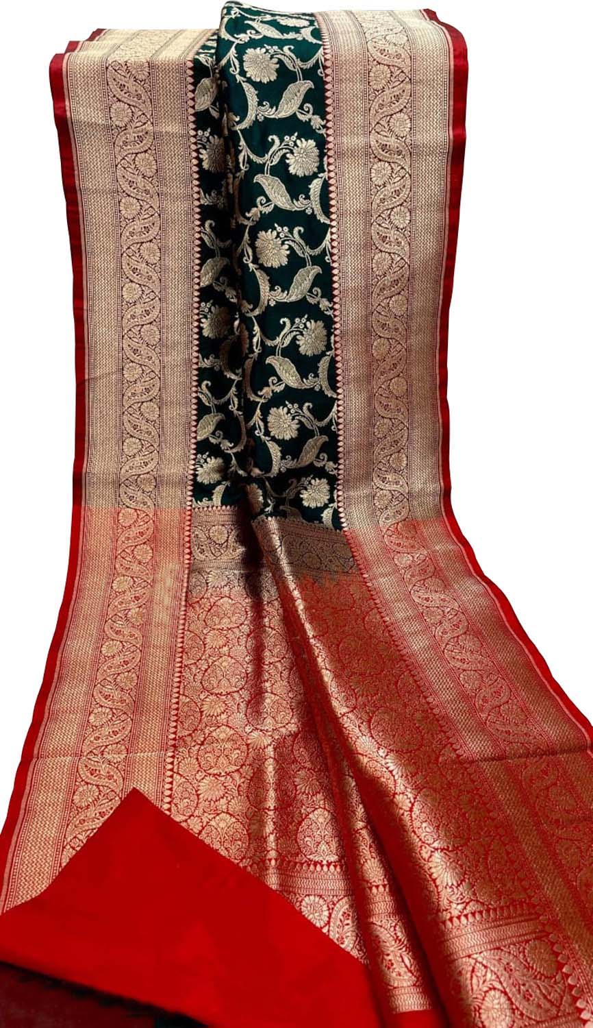 Green Banarasi Handloom Pure Katan Silk Saree - Luxurion World