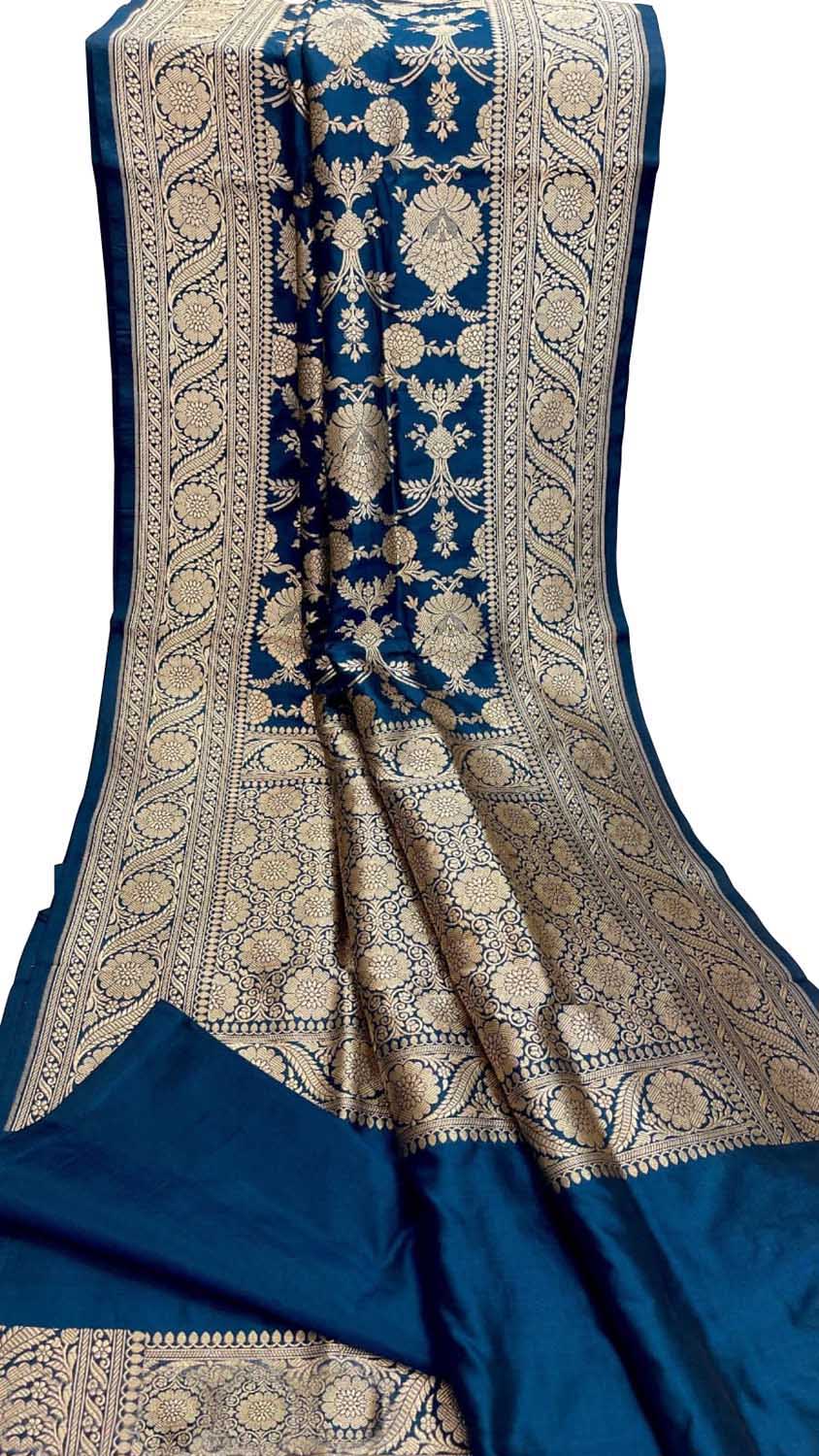 Blue Banarasi Handloom Pure Katan Silk Saree - Luxurion World