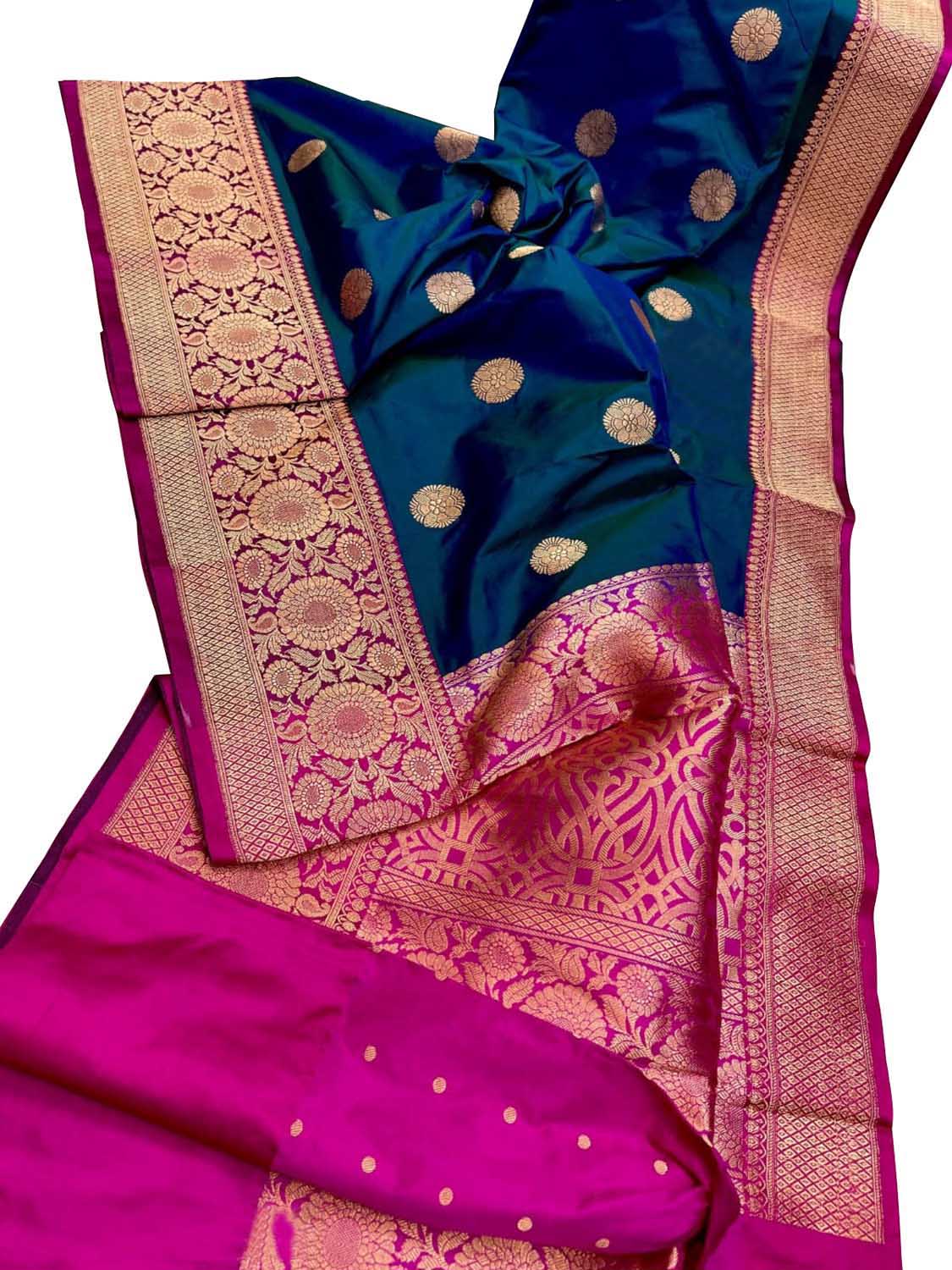 Blue Banarasi Handloom Pure Katan Silk Saree - Luxurion World