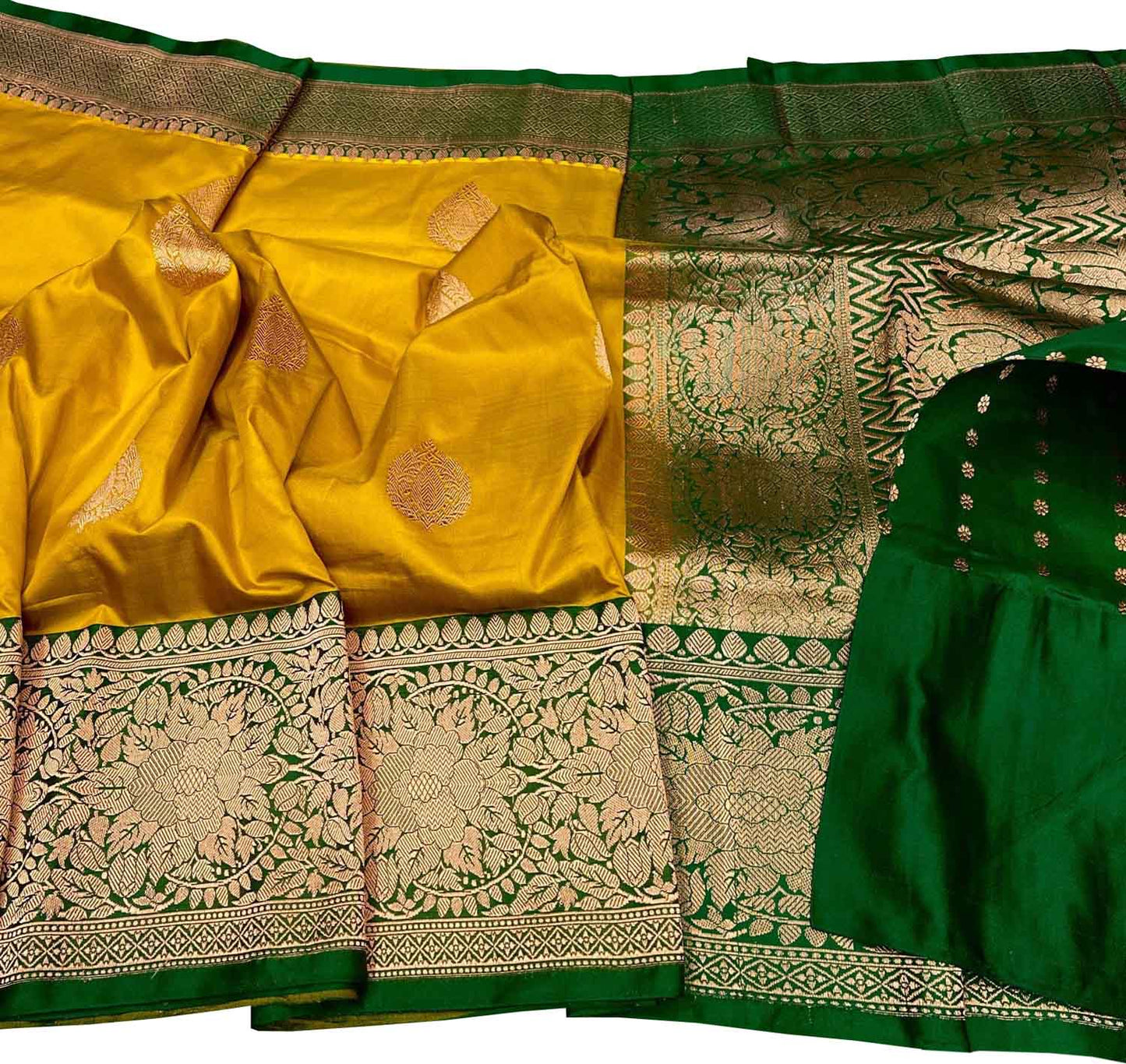 Yellow Banarasi Handloom Pure Katan Silk Saree - Luxurion World