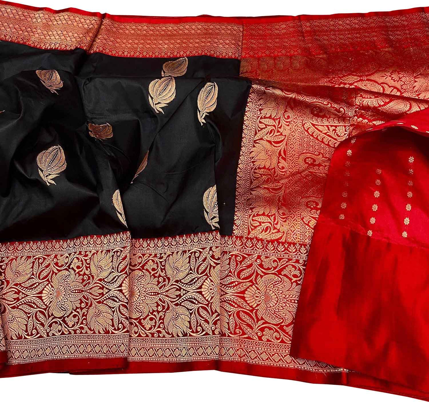 Black Banarasi Handloom Pure Katan Silk Saree - Luxurion World