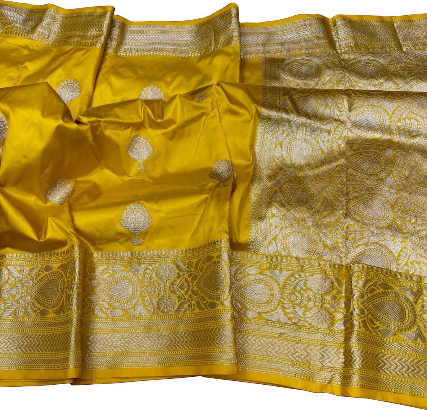 Yellow Banarasi Handloom Pure Katan Silk Saree - Luxurion World