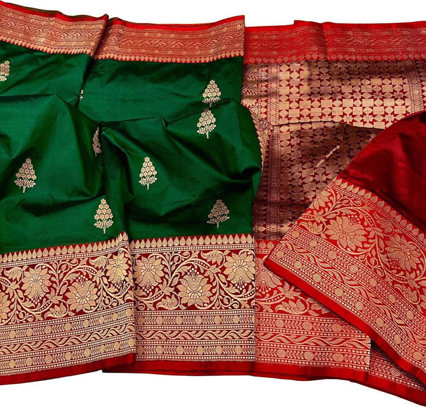 Green Banarasi Handloom Pure Katan Silk Saree - Luxurion World