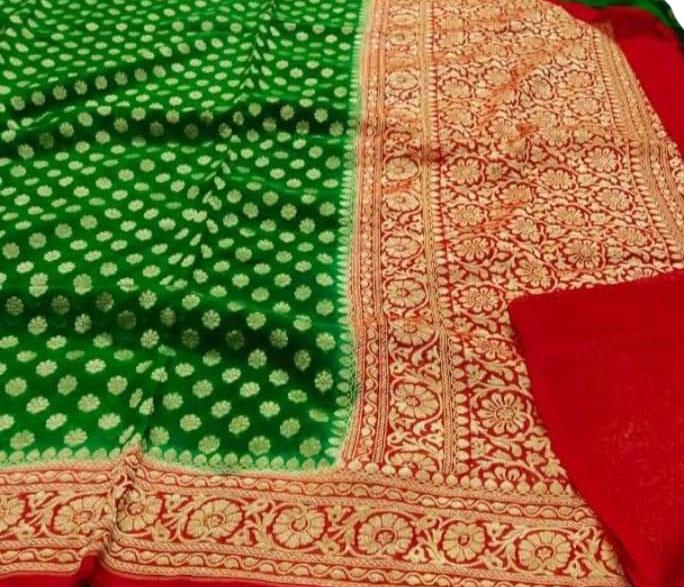 Green Handloom Banarasi Khaddi Georgette Saree - Luxurion World