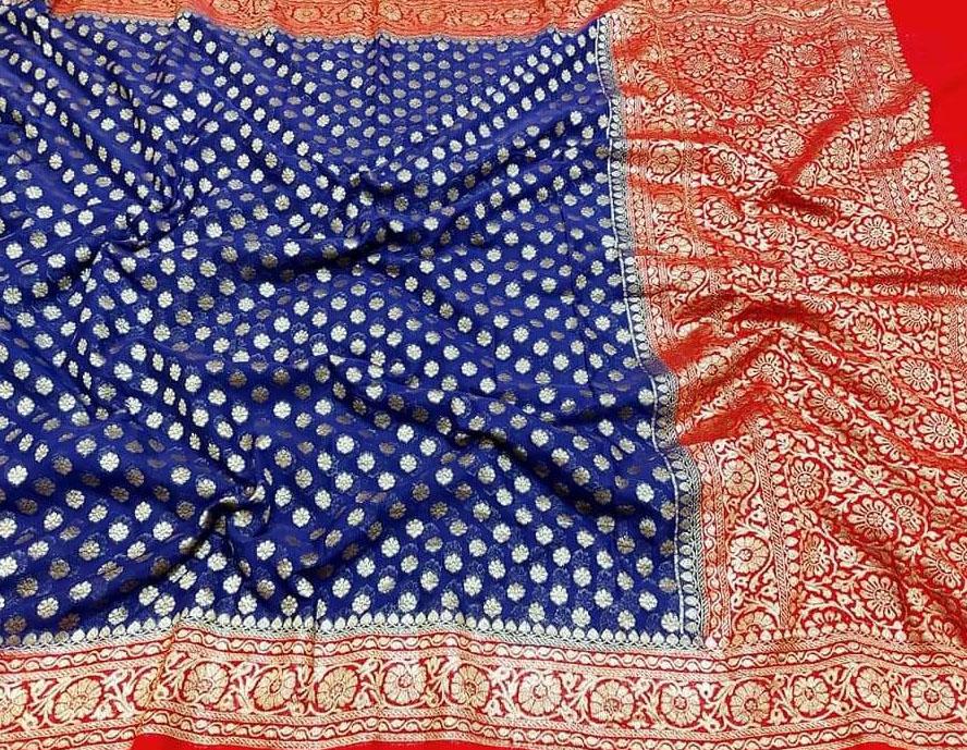 Blue Handloom Banarasi Khaddi Georgette Saree - Luxurion World