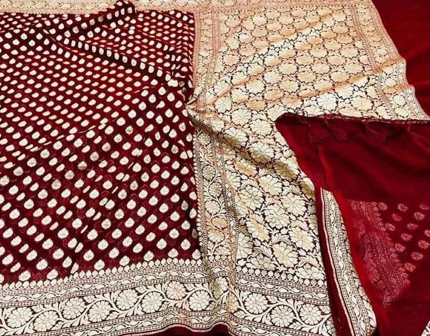 Maroon Handloom Banarasi Khaddi Georgette Saree - Luxurion World