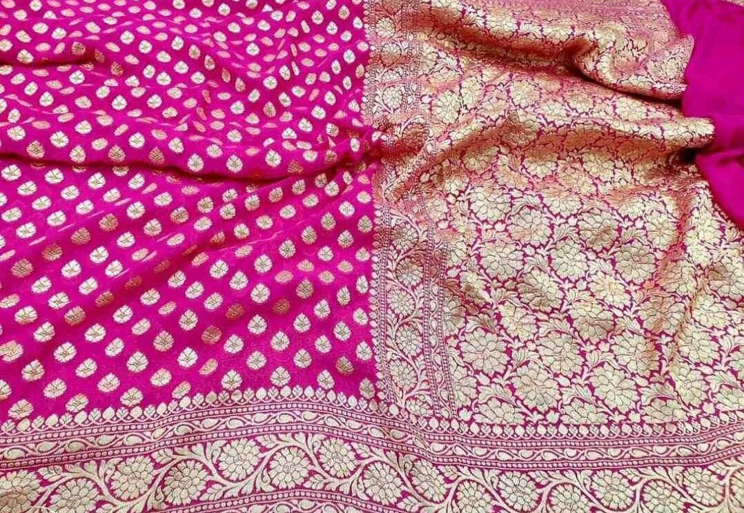 Pink Handloom Banarasi Khaddi Georgette Saree - Luxurion World