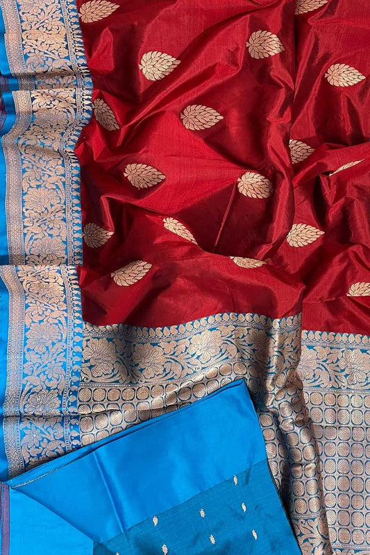 Elegant Red Banarasi Silk Saree: Traditional Woven Beauty - Luxurion World