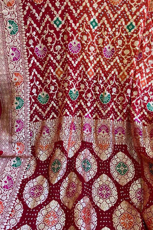 Elegant Red Banarasi Bandhani Meenakari Georgette Saree - Luxurion World