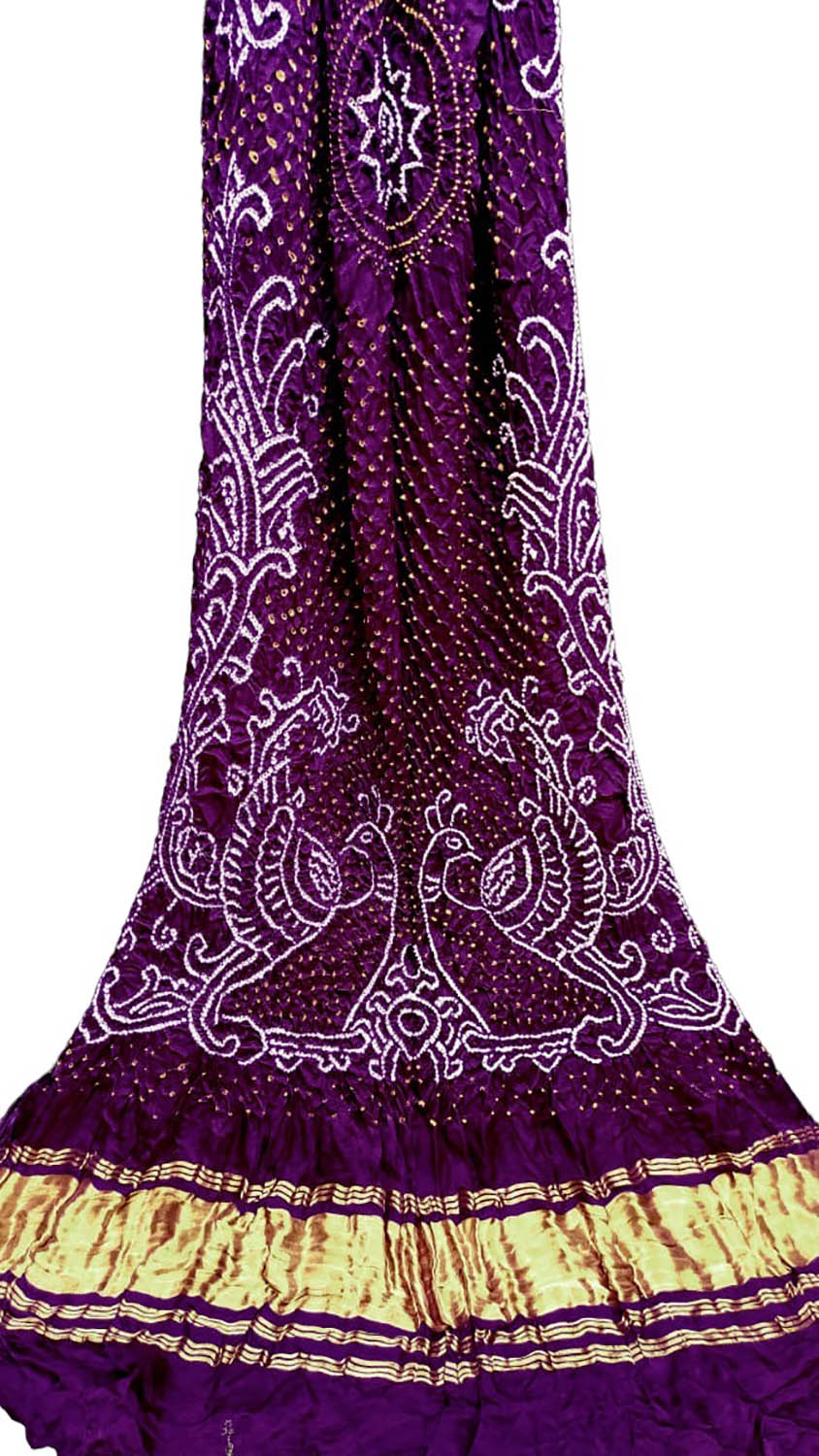 Purple Bandhani Pure Gajji Silk Rai Bhandhej Dupatta - Luxurion World