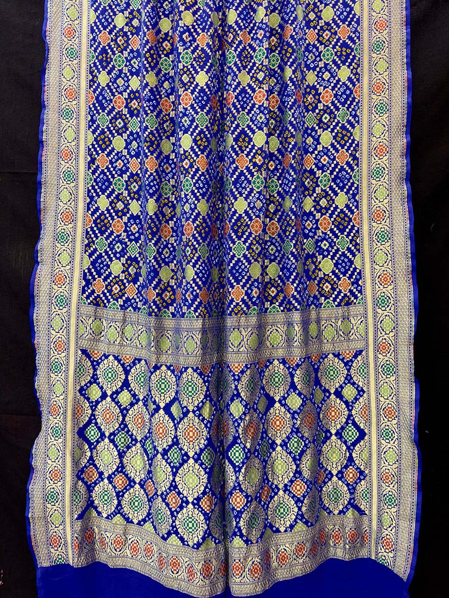 Blue Banarasi Bandhani Pure Georgette Meenakari Saree - Luxurion World