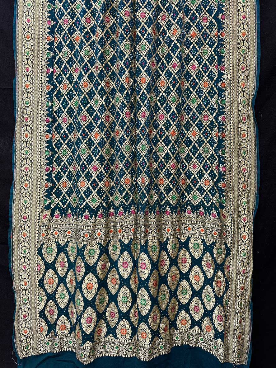 Green Banarasi Bandhani Pure Georgette Meenakari Saree - Luxurion World